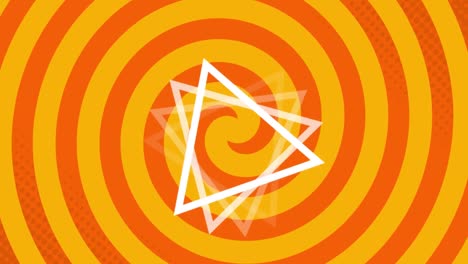 Animación-De-Triángulos-Blancos-En-Movimiento-Sobre-Una-Espiral-Naranja