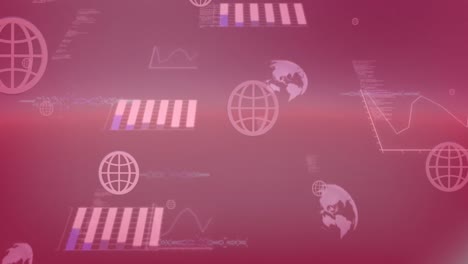 Animation-Von-Symbolen-über-Grafiken,-Computersprache-Und-Globen-Vor-Abstraktem-Hintergrund