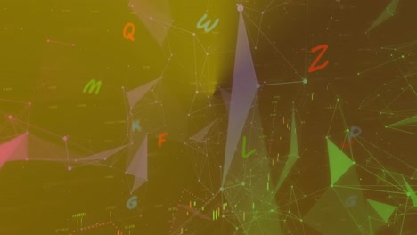Animation-of-letters-over-connected-dots-and-multiple-graphs-against-abstract-background