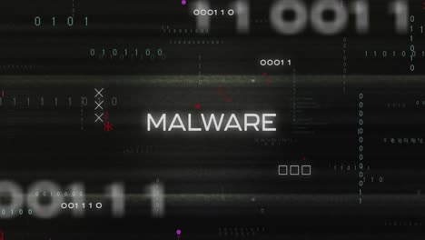 Animation-of-malware-text-over-binary-codes-and-computer-language-against-black-background