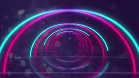 Animation-Von-Neonkreisen-Und-Lichtflecken-Auf-Blauem-Hintergrund