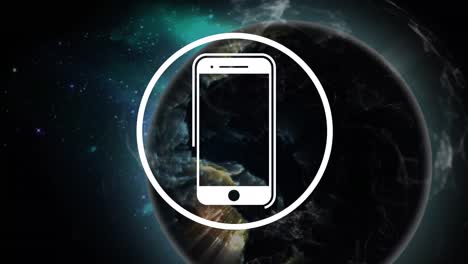 Animation-of-smartphone-icon-over-globe-and-space
