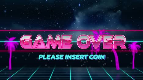 Animation-of-game-over-text-over-palm-trees-and-grid