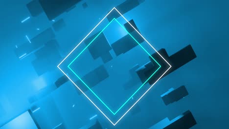 Animation-of-3d-cubes-with-squares-and-blue-background