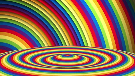 Animation-of-moving-rainbow-coloured-circular-surface-and-background