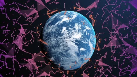 Animation-Von-Plexusnetzwerken,-Die-Vor-Blauem-Hintergrund-über-Einem-Globus-Schweben