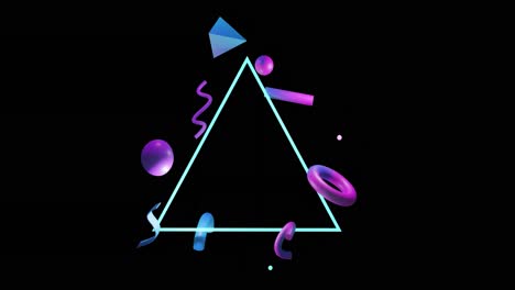 Animation-Abstrakter-3D-Formen-über-Dreieck-Und-Schwarzem-Hintergrund
