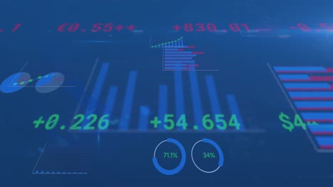 Animation-Der-Statistischen-Datenverarbeitung-Und-Lichtfleck-Vor-Blauem-Hintergrund