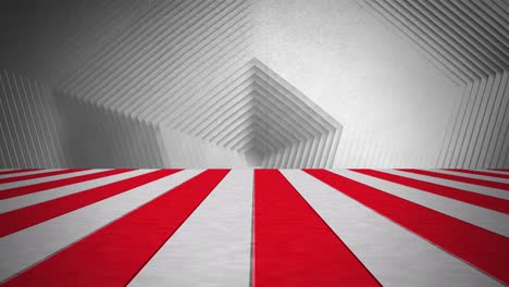 Animation-of-grey-and-red-stripes-over-moving-grey-hexagonal-surface