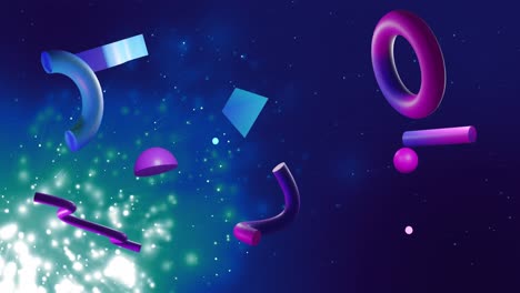 Animation-of-abstract-3d-shapes-over-dark-blinking-background