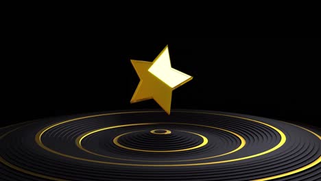 Animation-of-golden-star-over-moving-circular-surface-with-black-background