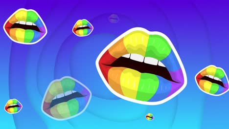 Animation-of-pride-lgbtq-rainbow-lips-over-purple-background