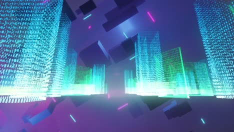 Animation-of-3d-cubes-with-grids-and-purple-background