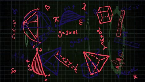 Animación-De-Ecuaciones-Matemáticas-Y-Escáner-Redondo-Verde-Sobre-Fondo-Negro