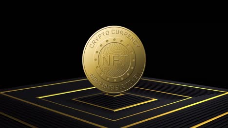 Animation-of-gold-nft-coin-on-black-background