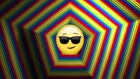Animation-of-social-media-sunglasses-emoji-icon-over-rainbow-shape
