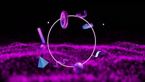 Animation-Abstrakter-3D-Formen-Auf-Violettem-Und-Schwarzem-Hintergrund