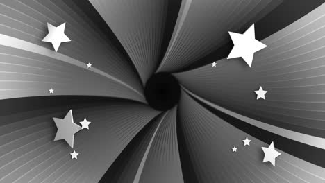 Animation-Von-Weißen-Sternen-über-Einem-Sich-Drehenden-Grauen-Hintergrund