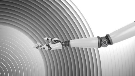 Animation-of-robot-arm-over-moving-grey-circular-surface