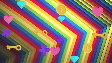 Animation-Von-Formen-Und-Symbolen-über-Regenbogenform