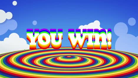 Animation-of-you-win-text-over-rainbow-circles