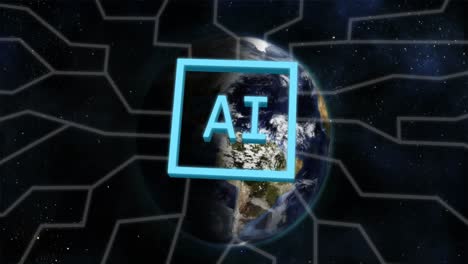 Animation-Der-KI-Datenverarbeitung-über-Globus-Und-Dunklem-Hintergrund