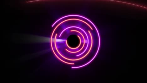 Animation-of-pink-and-purple-neon-spinning-circles-in-seamless-loop-on-black-background