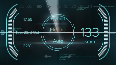 Animation-of-electric-car-data-processing-over-dark-background