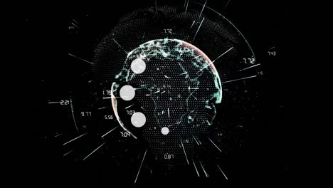 Animation-of-globe-and-loading-circles-data-processing-over-black-background