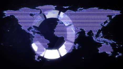 Animation-of-data-processing-over-world-map-and-dark-background