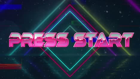 Animation-of-press-start-text-over-neon-lines-on-dark-background