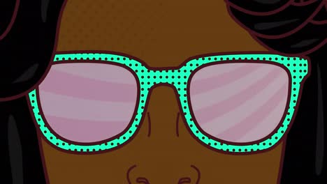 Animation-of-woman's-face-with-sunglasses-and-purple-stripes