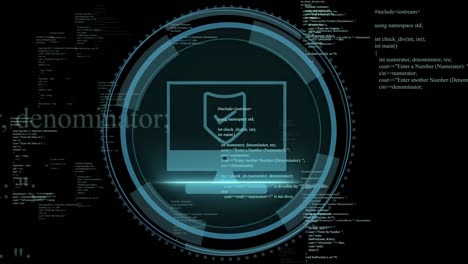 Animation-of-ai-data-processing-over-shield-and-dark-background