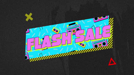 Animation-Von-Flash-Sale-Text-Auf-Retro-Sprechblase-Mit-Abstrakten-Formen