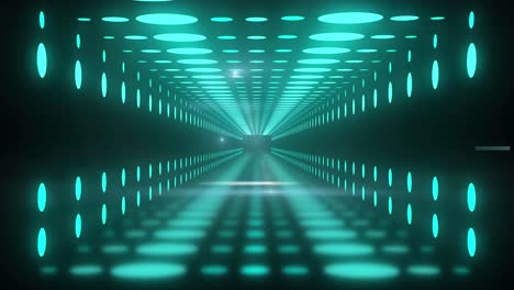 Animation-of-data-processing-over-neon-tunnel-on-dark-background