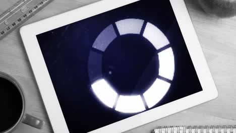 Animation-of-data-processing-and-loading-circle-on-tablet-screen