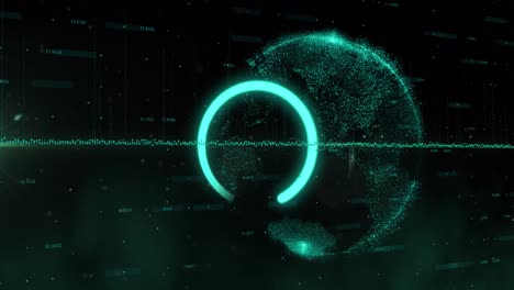 Animation-Eines-Kreises-Mit-Datenverarbeitung-über-Dem-Globus-Und-Dunklem-Hintergrund