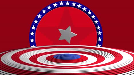 Animation-of-stars-and-stripes-in-red,-blue-and-white-on-red-background
