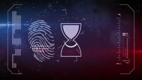 Animation-Des-Biometrischen-Fingerabdrucks-Und-Der-Datenverarbeitung-Auf-Dunklem-Hintergrund