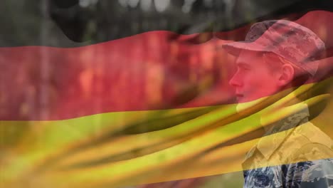 Animation-Der-Flagge-Deutschlands-über-Einem-Kaukasischen-Männlichen-Soldaten