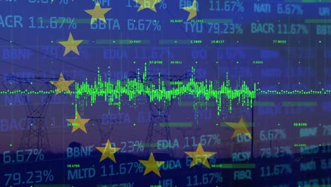 Animation-Der-Finanzdatenverarbeitung-über-Der-Flagge-Der-Europäischen-Union