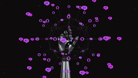 Animation-Der-KI-Datenverarbeitung-über-Roboterarm-Auf-Schwarzem-Hintergrund