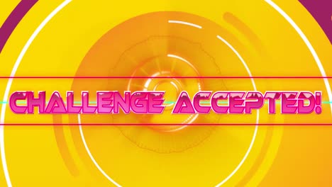 Animation-of-challenge-accepted-text-over-yellow-circle-neon-pattern-background