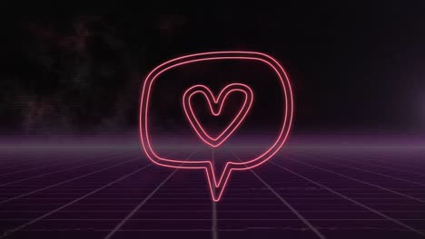 Animation-Des-Roten-Herzsymbols-über-Einem-Gitter-Auf-Dunklem-Hintergrund