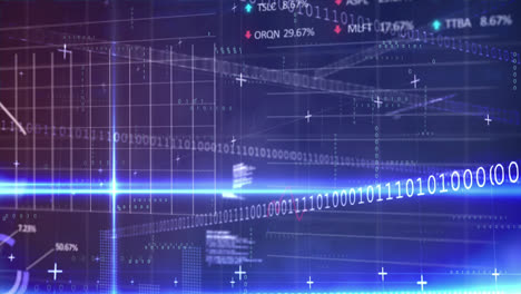 Animation-Der-Statistischen-Und-Börsendatenverarbeitung-Vor-Lichtspuren-Auf-Blauem-Hintergrund