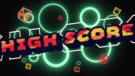 Animation-of-high-score-text-over-neon-pattern-on-black-background