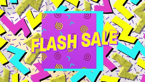 Animation-of-flash-sale-text-over-retro-vibrant-pattern-background