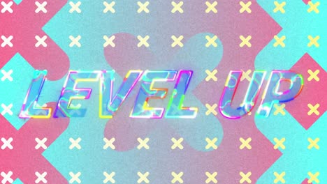 Animation-of-level-up-text-over-pattern-background