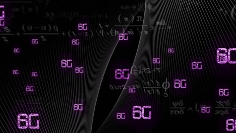 Animation-of-6g-text-and-data-processing-on-dark-background
