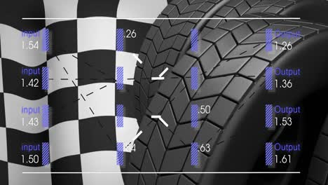 Animation-Der-Zielflagge-Und-Datenverarbeitung-über-Reifen